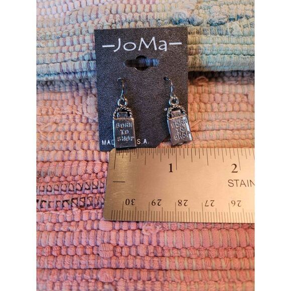 (3 for $15)~JoMa~ Silvertone 'Born To Shop' Earrings - Picture 2 of 4